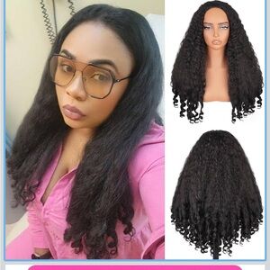 Afro Kinky Curly Half Wig Soft Synthetic 3 In 1 Half Wig (#2, 22 Inch)